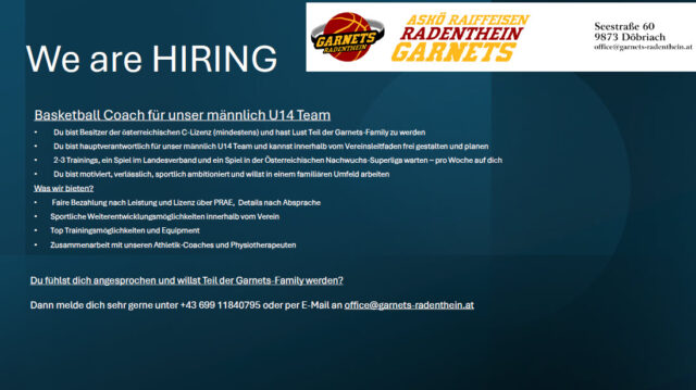 We are HIRING – Basketball Coach für unser männlich U14 Team